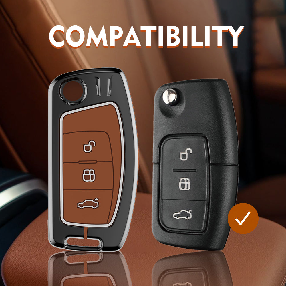 Metal Zinc Soft Silicon Key Case for Ford EcoSport | Aspire | Freestyle Flip Key only (3 Button)