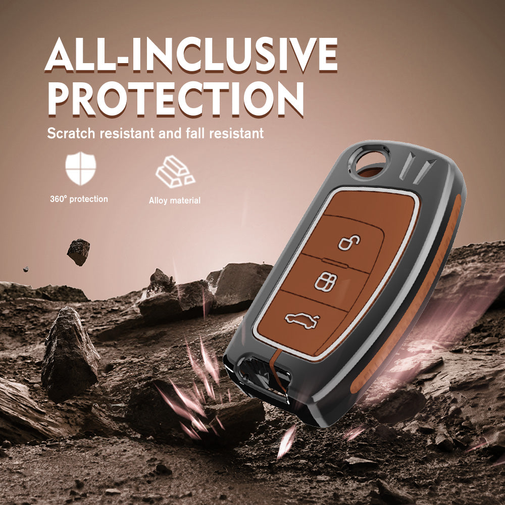 Metal Zinc Soft Silicon Key Case for Ford EcoSport | Aspire | Freestyle Flip Key only (3 Button)
