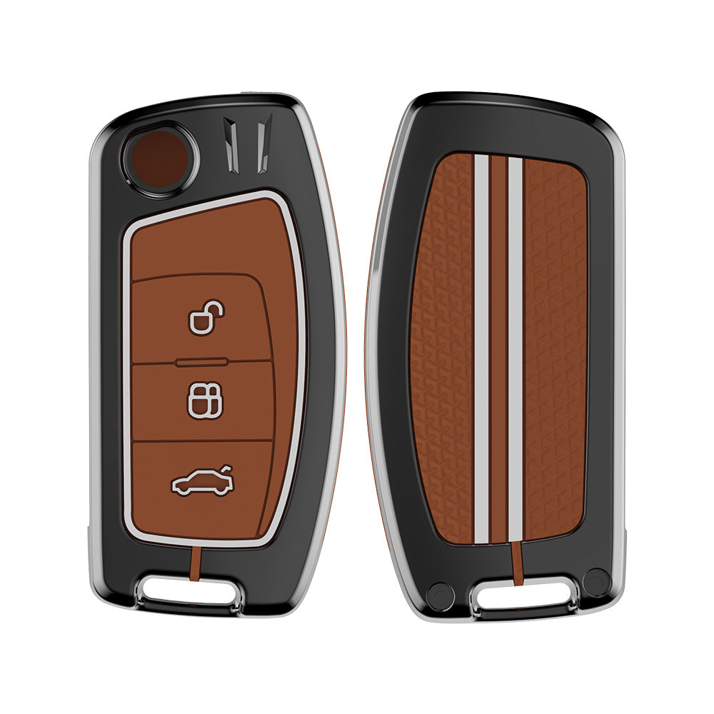 Metal Zinc Soft Silicon Key Case for Ford EcoSport | Aspire | Freestyle Flip Key only (3 Button)