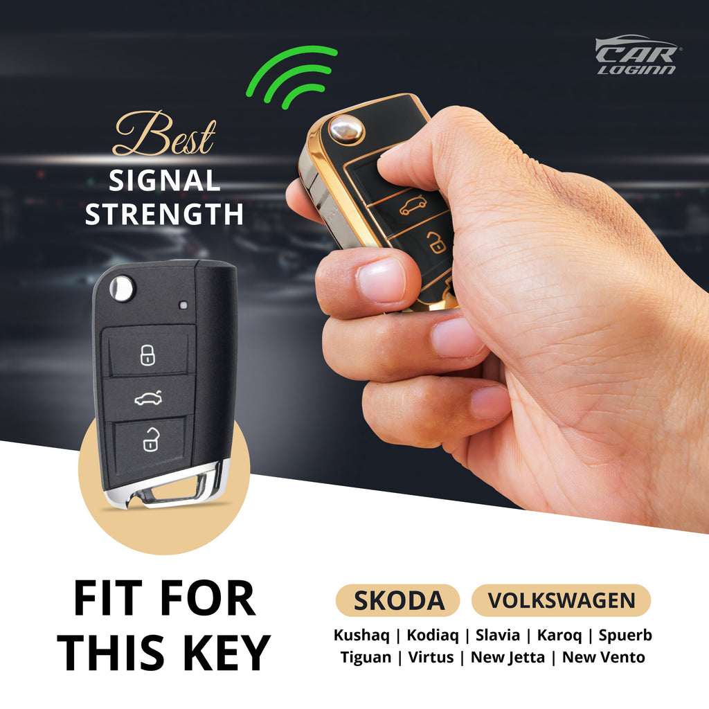 TPU Car Key Cover Fit for Skoda Kushaq | Skoda Kodiaq | Skoda Slavia | Octavia | Volkswagen Tiguan | Virtus | New Polo | New Vento Flip Key (Copy)