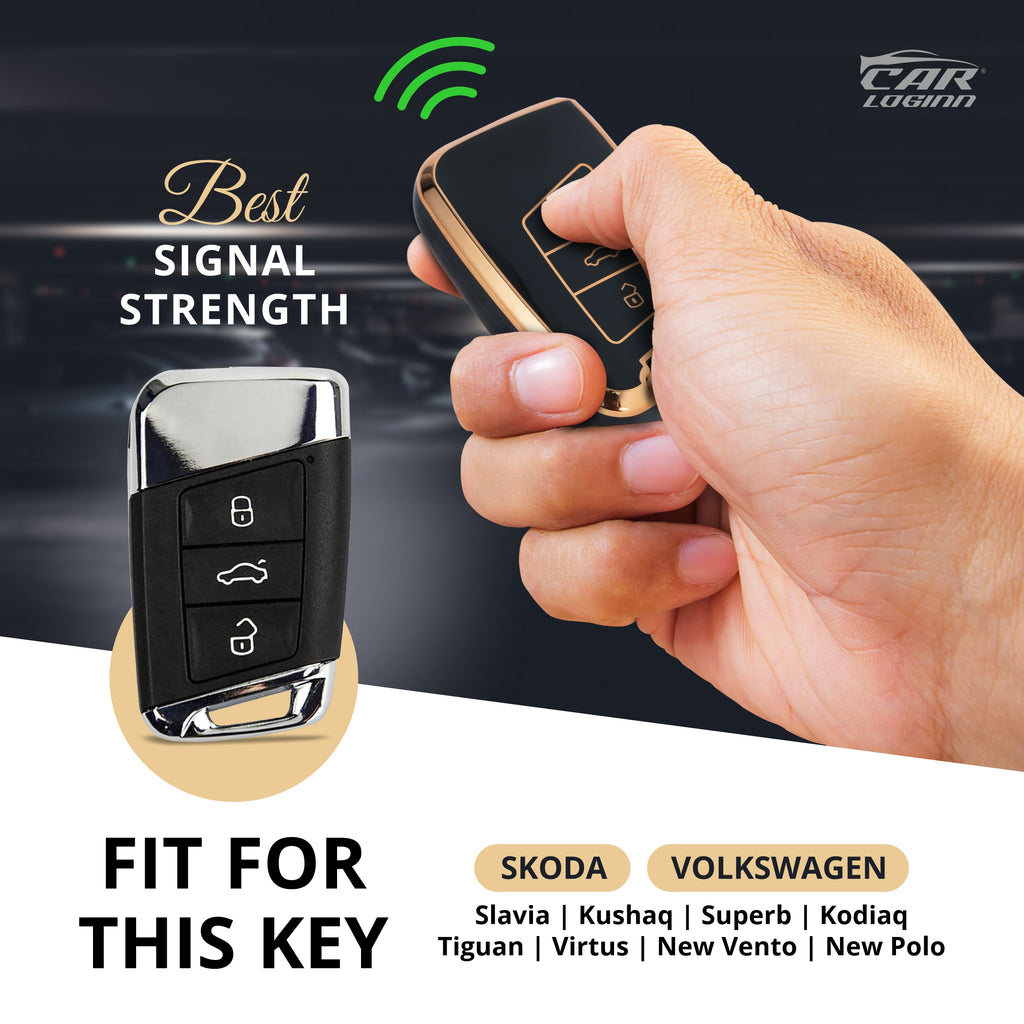 TPU Car Key Cover Fit for Skoda Slavia | Kushaq | Superb | Kodiaq | Volkswagen Tiguan | Virtus | New Vento | New Polo Smart Key (Copy)