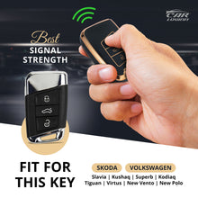 Load image into Gallery viewer, TPU Car Key Cover Fit for Skoda Slavia | Kushaq | Superb | Kodiaq | Volkswagen Tiguan | Virtus | New Vento | New Polo Smart Key (Copy)
