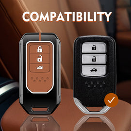 Zinc Alloy Metal Soft Silicon Key Case for Honda Elevate | Amaze | Accord | Jazz | Honda City | BR-V| CR-V | WR-V | Civic 3 Button Smart Key – TAN COLOR