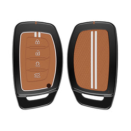 Carloginn Luxury Zinc Alloy Metal Soft Silicon Key Case for  Hyundai Alcazar | Creta Facelift 2024 | New Creta SX ( 4 Button Smart Key ) - TAN COLOR