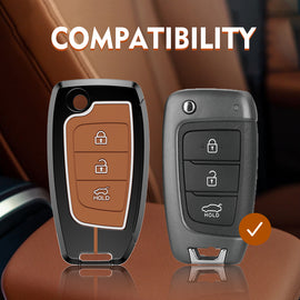 Carloginn Luxury Zinc Alloy Metal Soft Silicon Key Case for Hyundai New i20 | Verna 2020-21 | Old Verna Flip Key - TAN COLOR