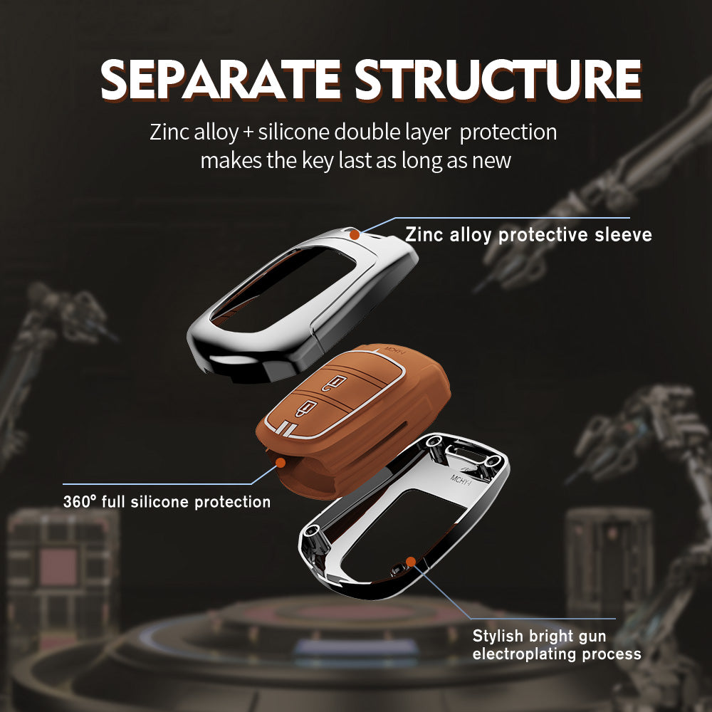 Zinc Alloy Metal Soft Silicon Key Case for Hyundai Grand i10 | Santro (2 Button Key)