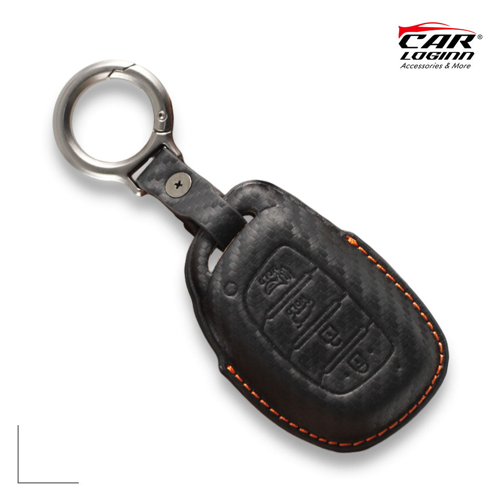 Carloginn PU-3D Leather Key Case for Hyundai 4 Button Smart Key (PUSH START)