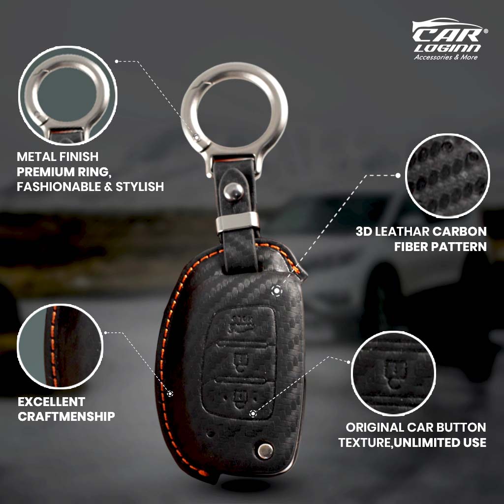 Carloginn PU-3D Leather Key Case for Hyundai 3 Button Flip Key