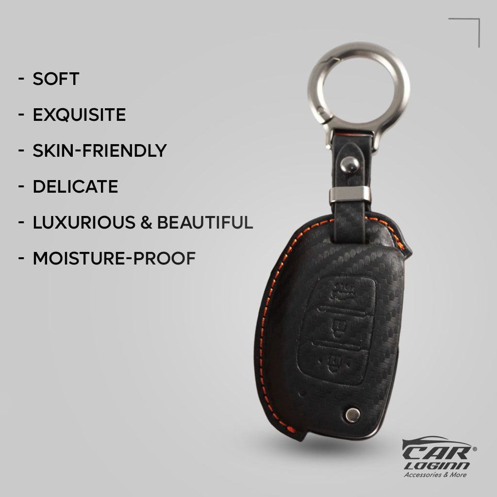 Carloginn PU-3D Leather Key Case for Hyundai 3 Button Flip Key