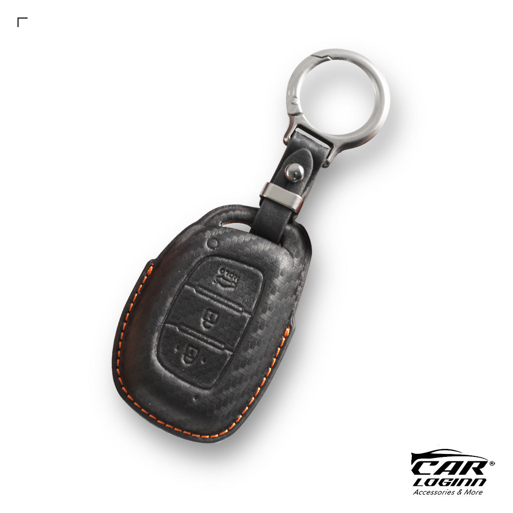 Carloginn PU-3D Leather Key Case for Hyundai 3 Button Smart Key (PUSH START)