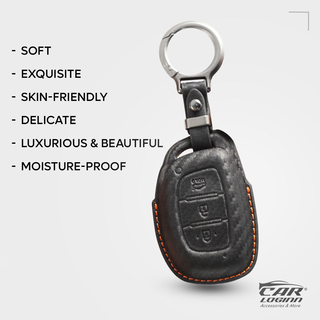 Carloginn PU-3D Leather Key Case for Hyundai 3 Button Smart Key (PUSH START)