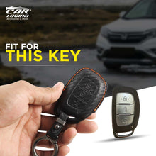 Load image into Gallery viewer, PU-3D Leather Key Case for Hyundai Xcent | Exter | Creta | Venue | I-20 | Aura | I-10 Grand | Tucson | Nios | Verna | Elentra (3 Button Smart Key/ PUSH START KEY)
