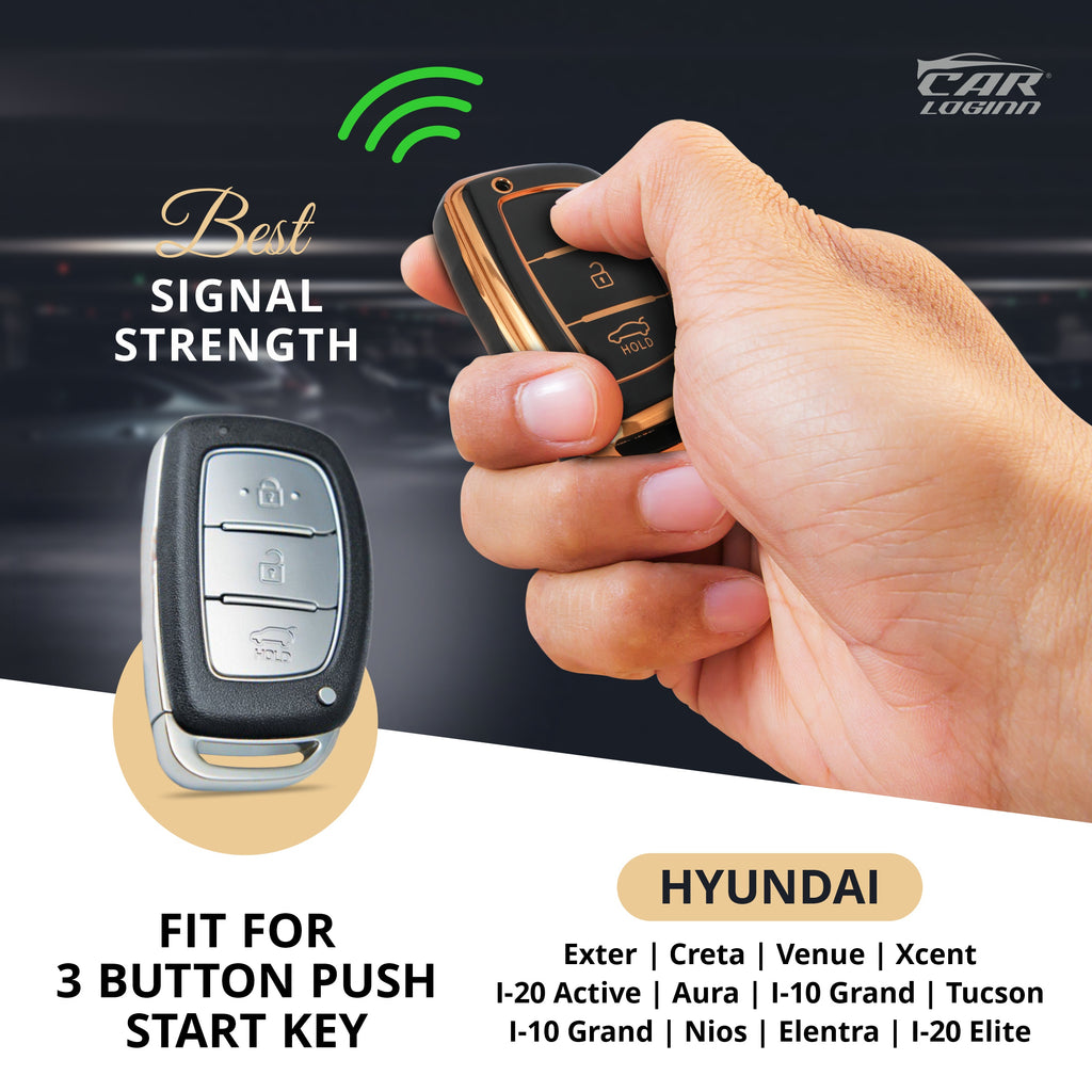 TPU Car Key Cover Fit for Hyundai Xcent | Grand i10 | Venue | Creta | Exter | Aura | Nios | Verna | Elentra | i20 Elite (Push Button/Smart Key)