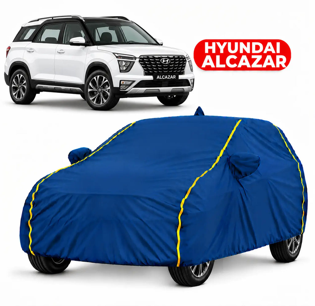 Hyundai Alcazar Car Body Cover | All Weather Resistant | Triple Stitched with Soft Cotton Lining | Side Mirror Pocket