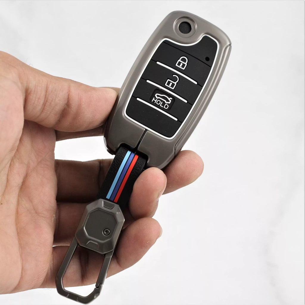 Metal Silicon Car Key Case Fit for KIA Seltos | KIA Sonet | Kia Carens (3 Button Flip Key)