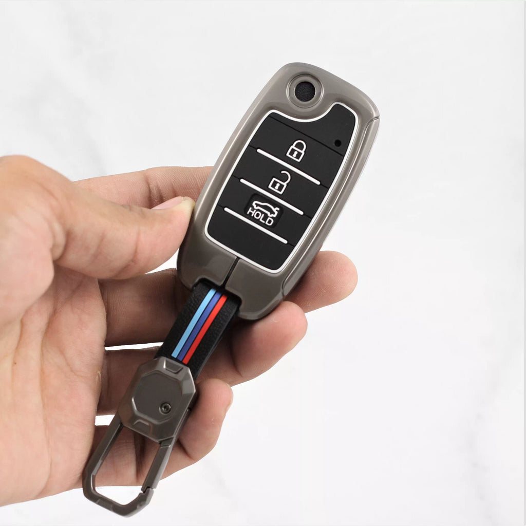 Metal Silicon Car Key Case Fit for KIA Seltos | KIA Sonet | Kia Carens (3 Button Flip Key)