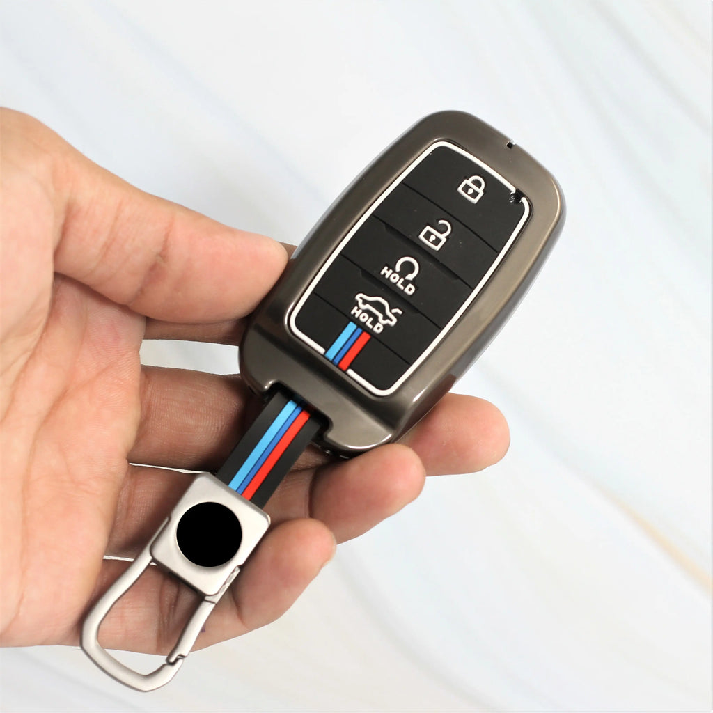 Metal Silicon Car Key Case for KIA Carens | Carnival | Seltos | Sonet  (4 Button Smart Key)