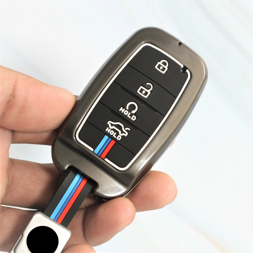 Metal Silicon Car Key Case for KIA Carens | Carnival | Seltos | Sonet  (4 Button Smart Key)
