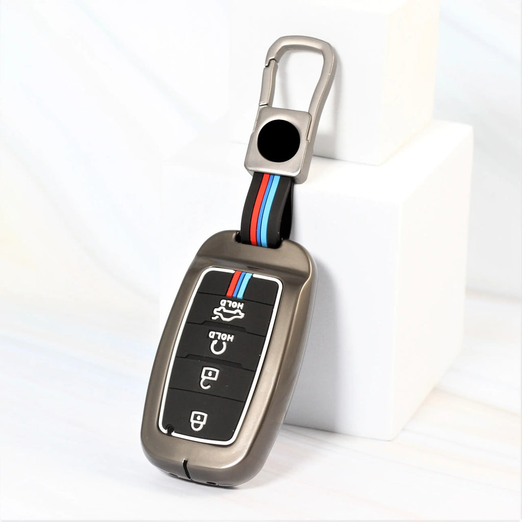Metal Silicon Car Key Case for KIA Carens | Carnival | Seltos | Sonet  (4 Button Smart Key)