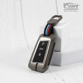 Metal Silicon Key Case for  Skoda Kushaq | Superb | Kodiaq | Slavia | Volkswagen Tiguan | Virtus  3 Button Smart Key