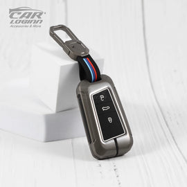 Metal Silicon Key Case for  Skoda Kushaq | Superb | Kodiaq | Slavia | Volkswagen Tiguan | Virtus  3 Button Smart Key