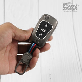 Metal Silicon Car Key Case for Hyundai Old Verna | Old Elentra | Old i20 | Old i10 (3 Button Flip Key)