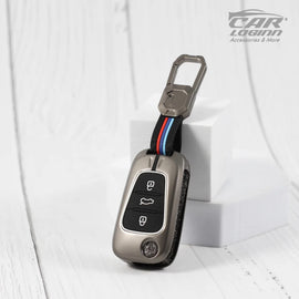Metal Silicon Car Key Case for Hyundai Old Verna | Old Elentra | Old i20 (3 Button Flip Key)