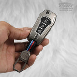 Metal Silicon Car Key Case for Ford Ecosport | Endeavor | Freestyle | Figo Aspire | New Fiesta - 3 Button flip key