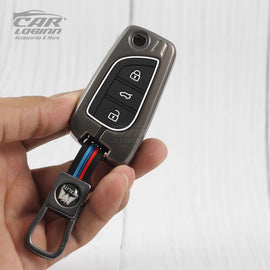 Metal Silicon Car Key Case Fit for Toyota Innova Crysta | Corolla Altis Flip Key - 2 Button