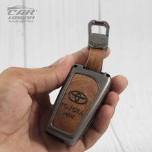 Load image into Gallery viewer, Metal Leather Car Key Case Fit for Toyota Innova Crysta | Corolla Altis Flip Key (3 Button)