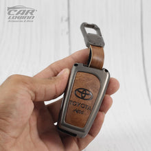 Load image into Gallery viewer, Metal Leather Car Key Case Fit for Toyota Innova Crysta | Corolla Altis Flip Key (TAN)