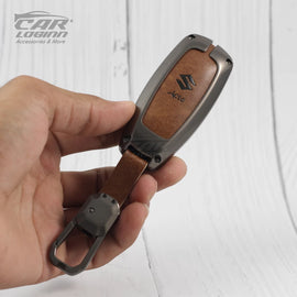 Metal Leather Car Key case for Maruti Suzuki Baleno | Vitara Brezza | Ignis | S-Cross | Ciaz 2 Button Smart Key (TAN)