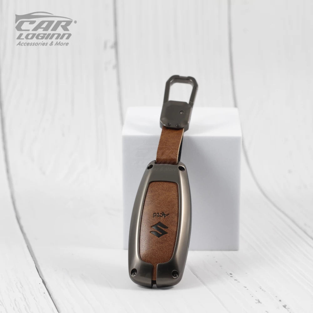 Metal Leather Car Key case for Maruti Suzuki Baleno | Vitara Brezza | Ciaz | S-Cross (2 Button)