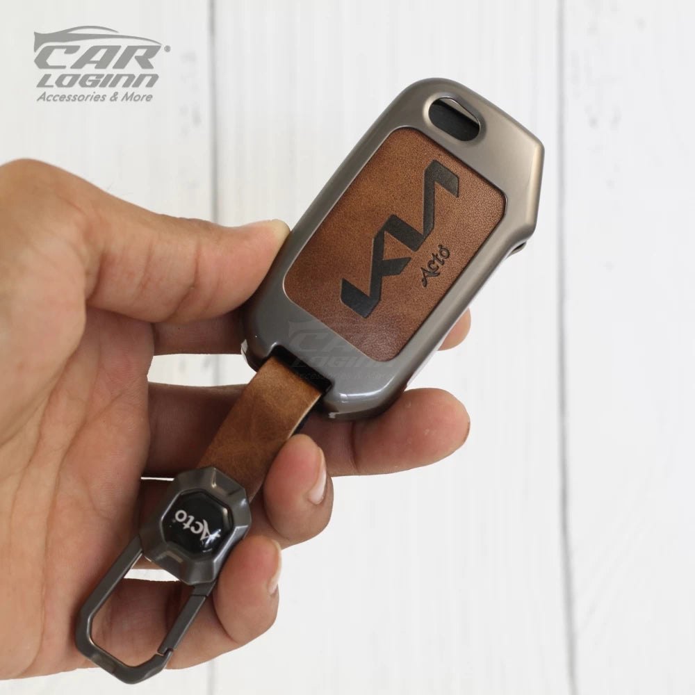 Metal Leather Key case for Kia Seltos 2023 Facelift | Carens X Line | Sonet Facelift - 3 Button