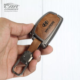 Metal Leather Key Case for New Hyundai Alcazar | Creta Facelift | New Creta SX | Venue SX (4 Button)