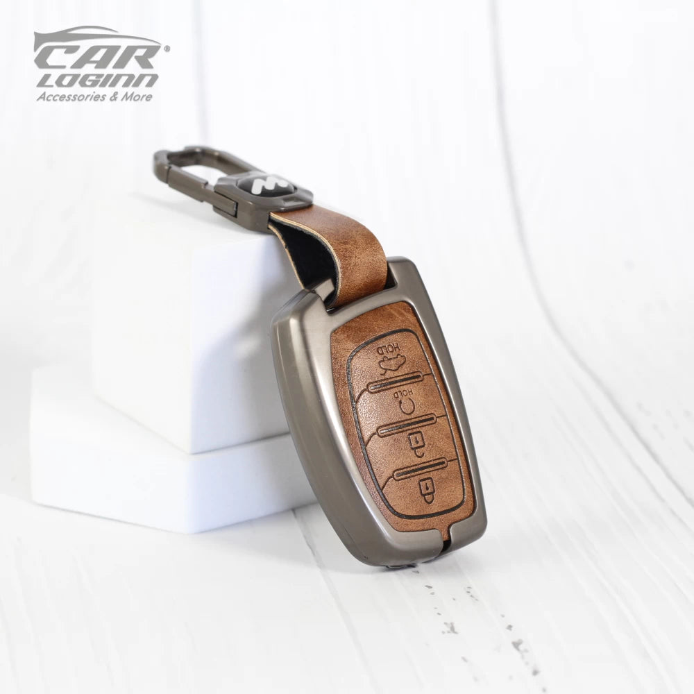 Metal Leather Key Case for New Hyundai 4 Button Smart Key