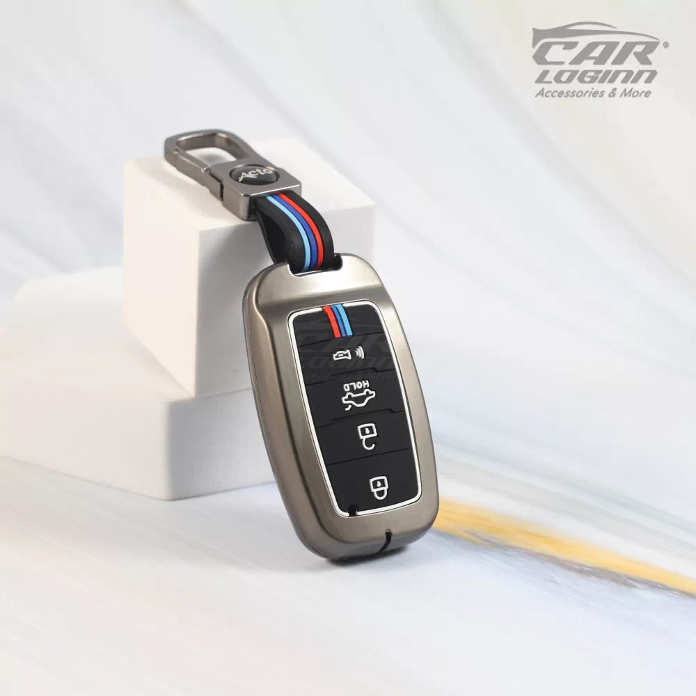 Metal Silicon Key case for KIA Carens | Carnival | Seltos | Sonet (4 Button Smart Key)