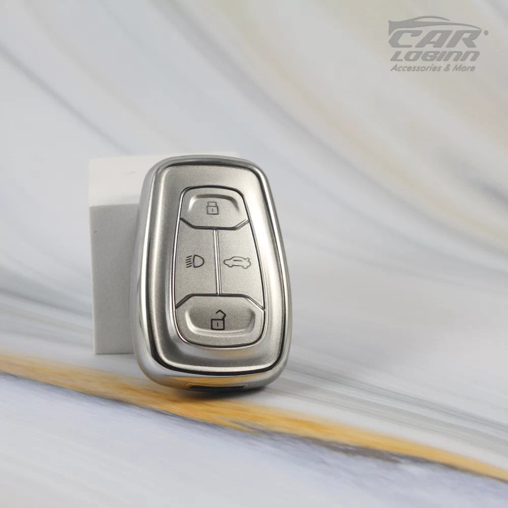 SILVER TPU Car Key Case Fit for Tata 4 Button Smart Key