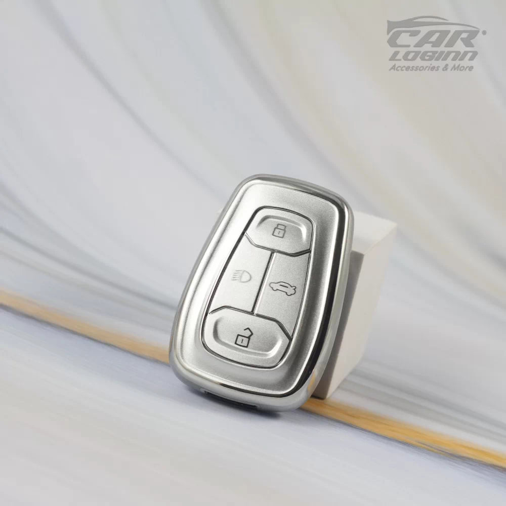 SILVER TPU Car Key Case Fit for Tata 4 Button Smart Key