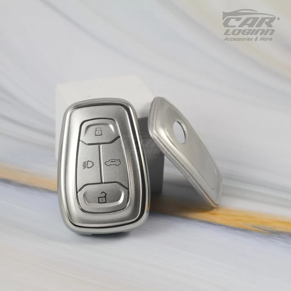 SILVER TPU Car Key Case Fit for Tata 4 Button Smart Key