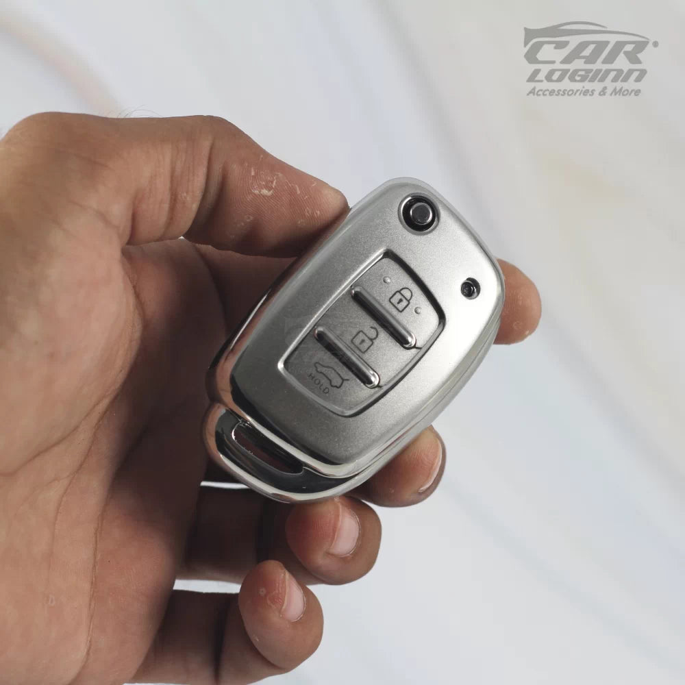 SILVER TPU Car Key Case Fit for Hyundai 3 Button Flip Key