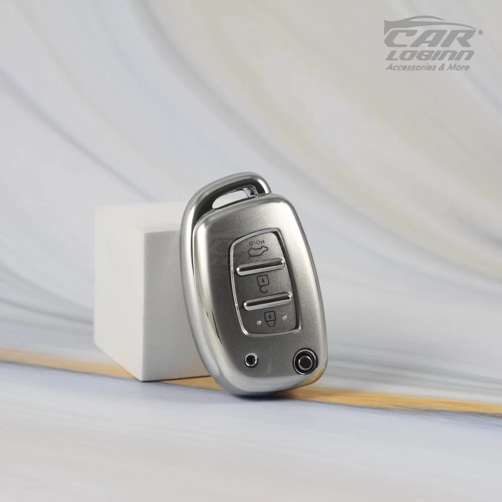 SILVER TPU Car Key Case Fit for Hyundai 3 Button Flip Key