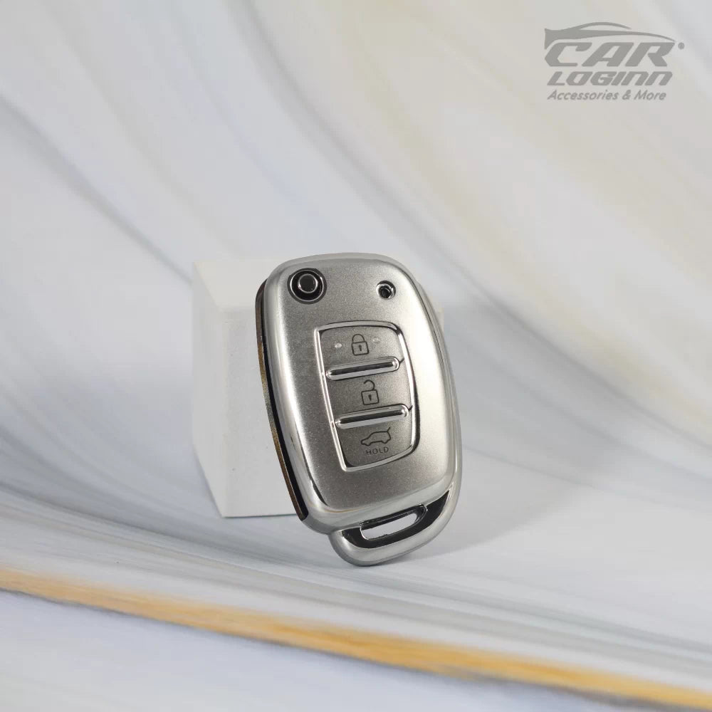 SILVER TPU Car Key Case Fit for Hyundai 3 Button Flip Key