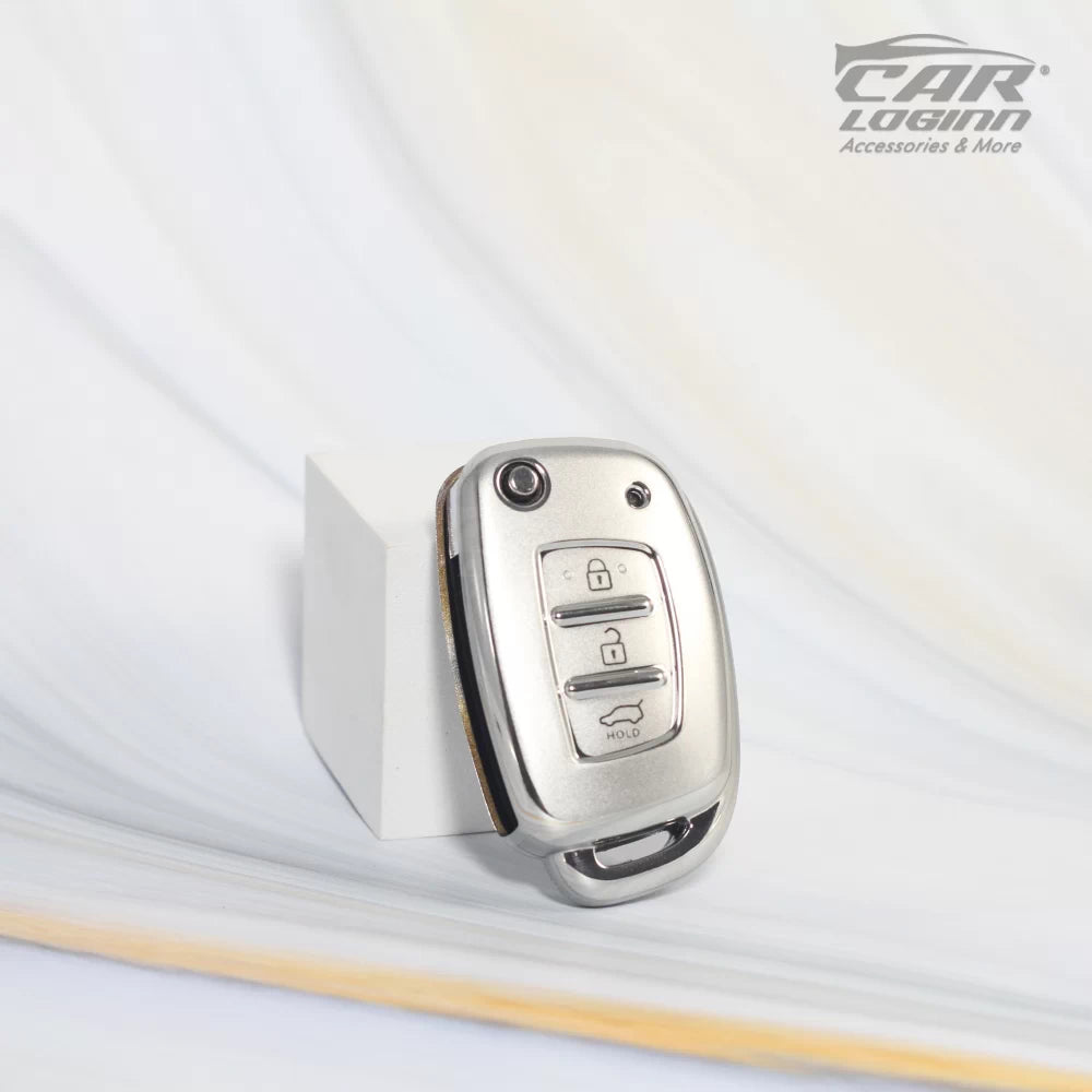 SILVER TPU Car Key Case Fit for Hyundai 3 Button Flip Key