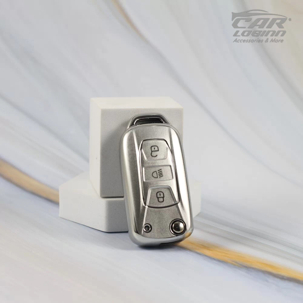 SILVER TPU Car Key Cover Fit for Tata 3 Button Flip Key