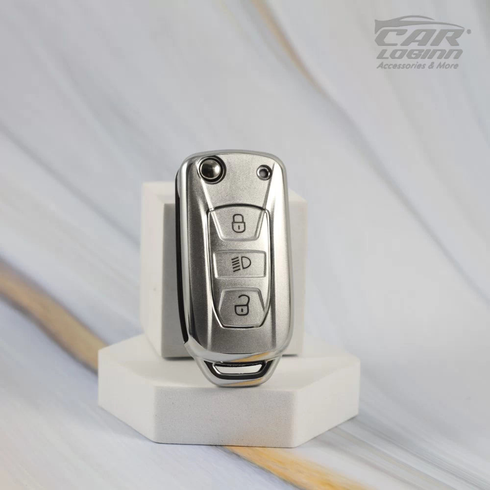 SILVER TPU Car Key Cover Fit for Tata 3 Button Flip Key