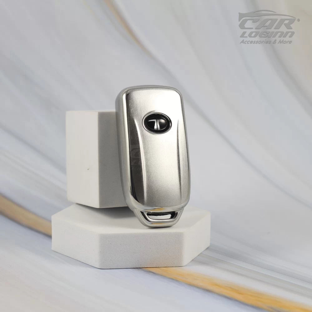 SILVER TPU Car Key Cover Fit for Tata 3 Button Flip Key