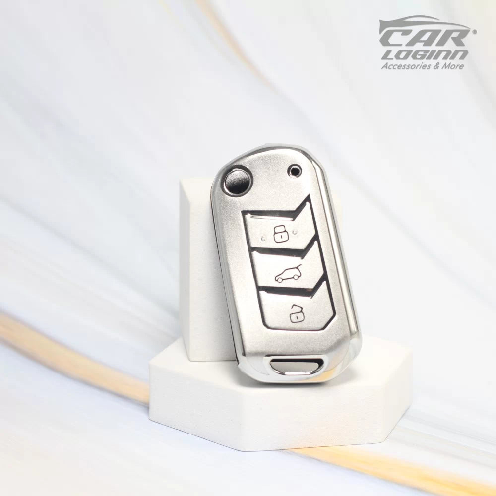 SIVER TPU Car Key Cover Fit for Mahindra 3 Button Flip/Smart Key