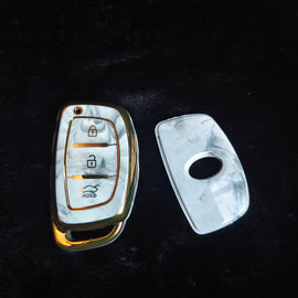 MARBLE TPU Car Key Cover Fit for Hyundai Xcent | Venue | Creta | Exter | Aura | i10 Nios | Elentra | i20 Elite (Push Button/Smart Key)