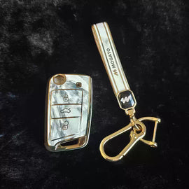 MARBLE TPU Car Key Cover Fit for Skoda Kushaq | Skoda Kodiaq | Skoda Slavia | Octavia | Volkswagen Tiguan | Virtus | New Polo | New Vento Flip Key